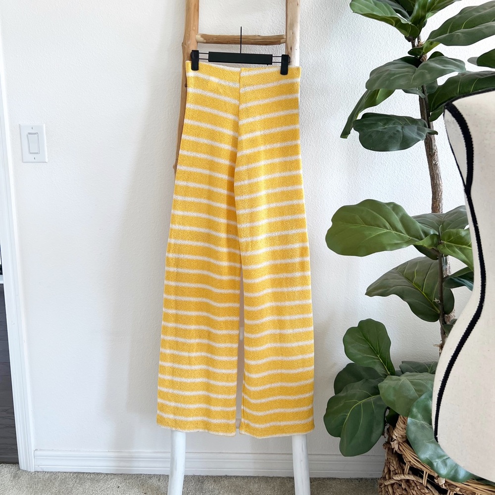 Zara Yellow and White Striped Straight Leg Pants NWT Small - Picture 2 of 7